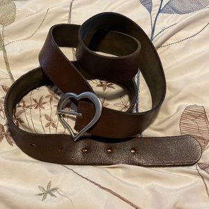 Brown leather belt with heart buckle (Size XL)